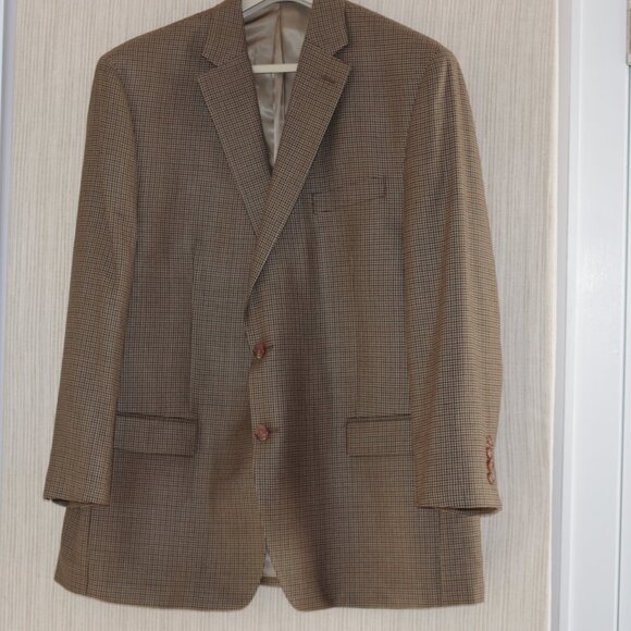 Lauren Ralph Lauren Brown Checked Wool Silk Men 2 Button Sport Coat Size 46R - Picture 1 of 7
